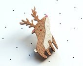 Wooden Laser Cut Reindeer Brooch