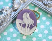 Kawaii Purple Unicorn Cameo Ring - Adjustable