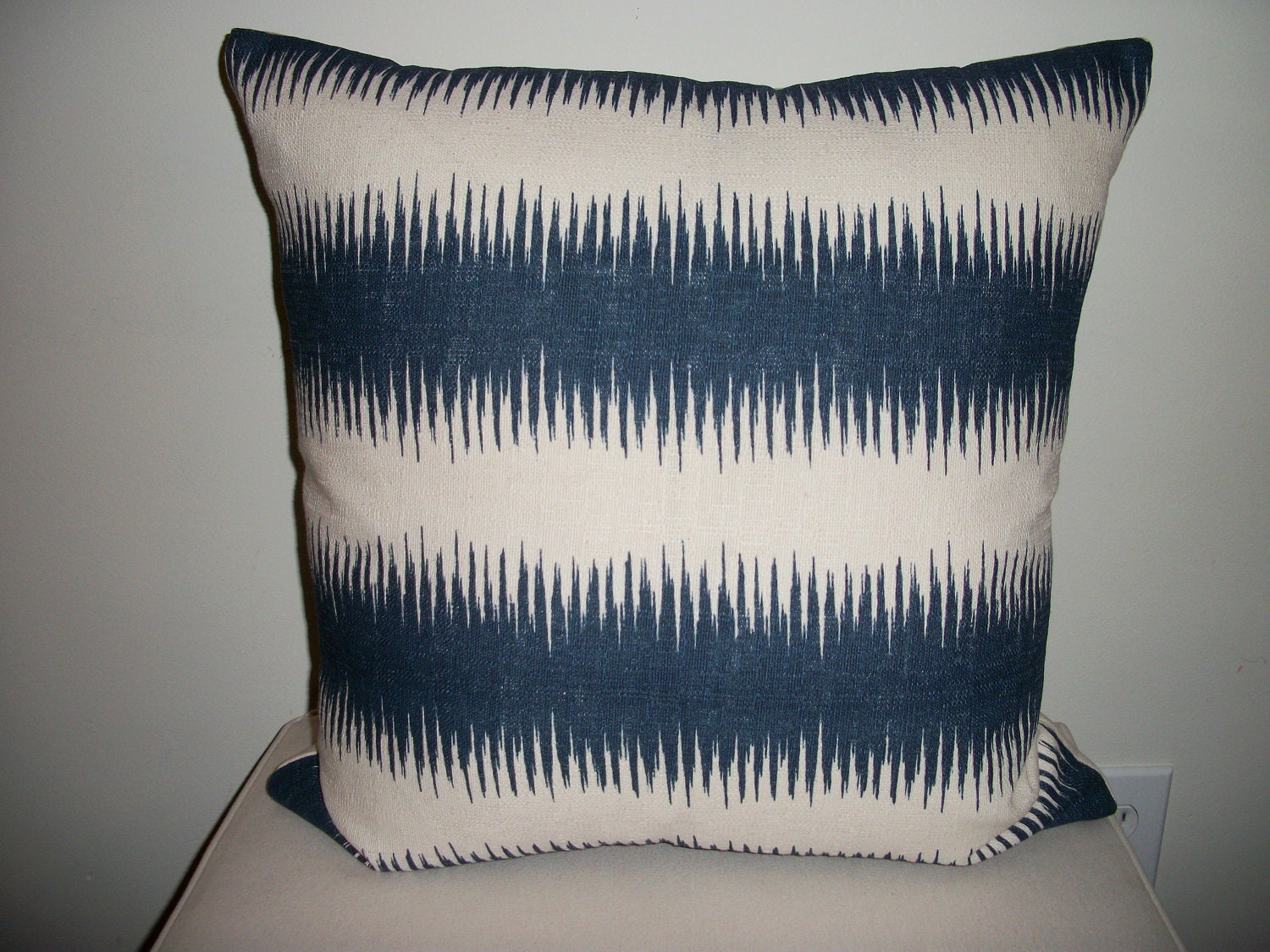 Indigo Blue and Off White Ikat Stripe 20 x 20 Pillow Cover - Decorative Throw Pillow (more sizes available)