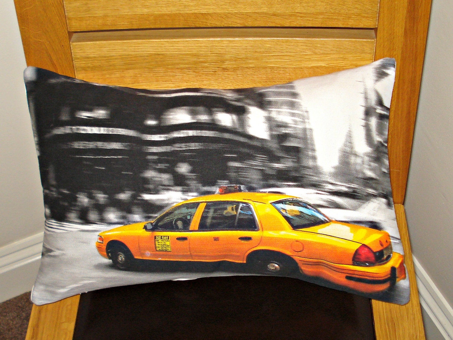 Lumbar pillow New york taxi cab urban  memorabilia cushion cover 11 x 18 inch grey yellow orange black