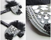 SALE 1920s black stripe feather flapper headband