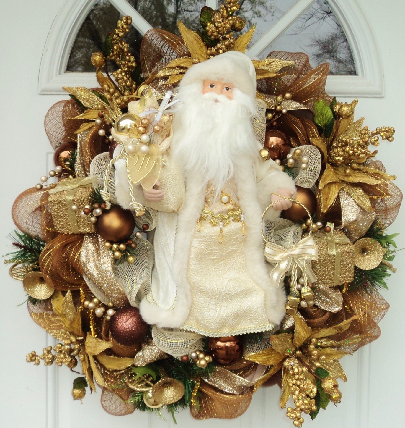 Christmas Deco Mesh Wreath Santa Claus Gold