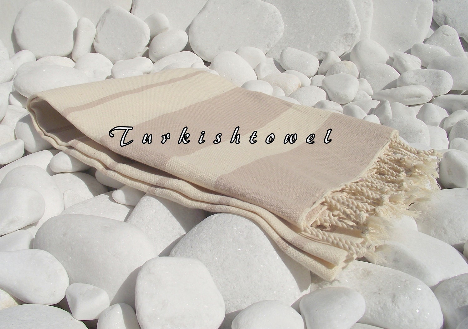 Turkishtowel-High Quality,Hand-Woven,Pure Cotton,Bath,Beach,Spa,Yoga,Travel Towel or Sarong-Natural Cream and Pastel Beige Stripes