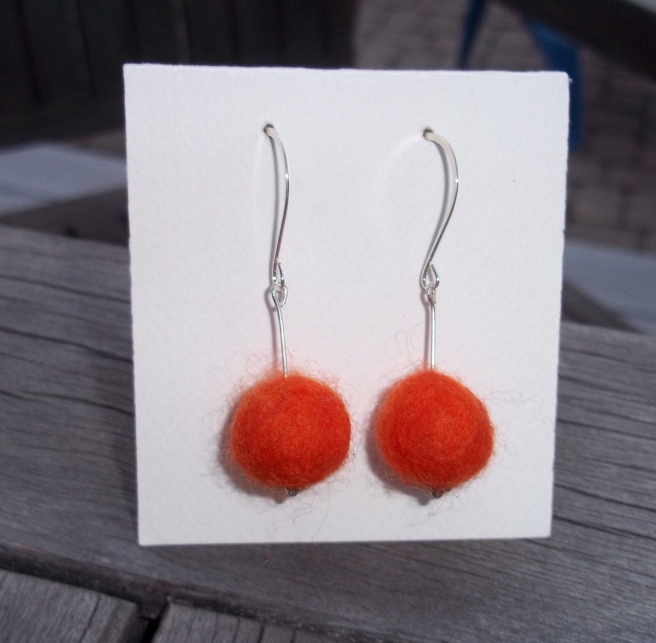 Earrings Orange Felted Handmade