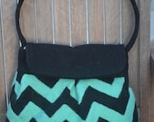 Felted Purse Black Chevron Mint Green