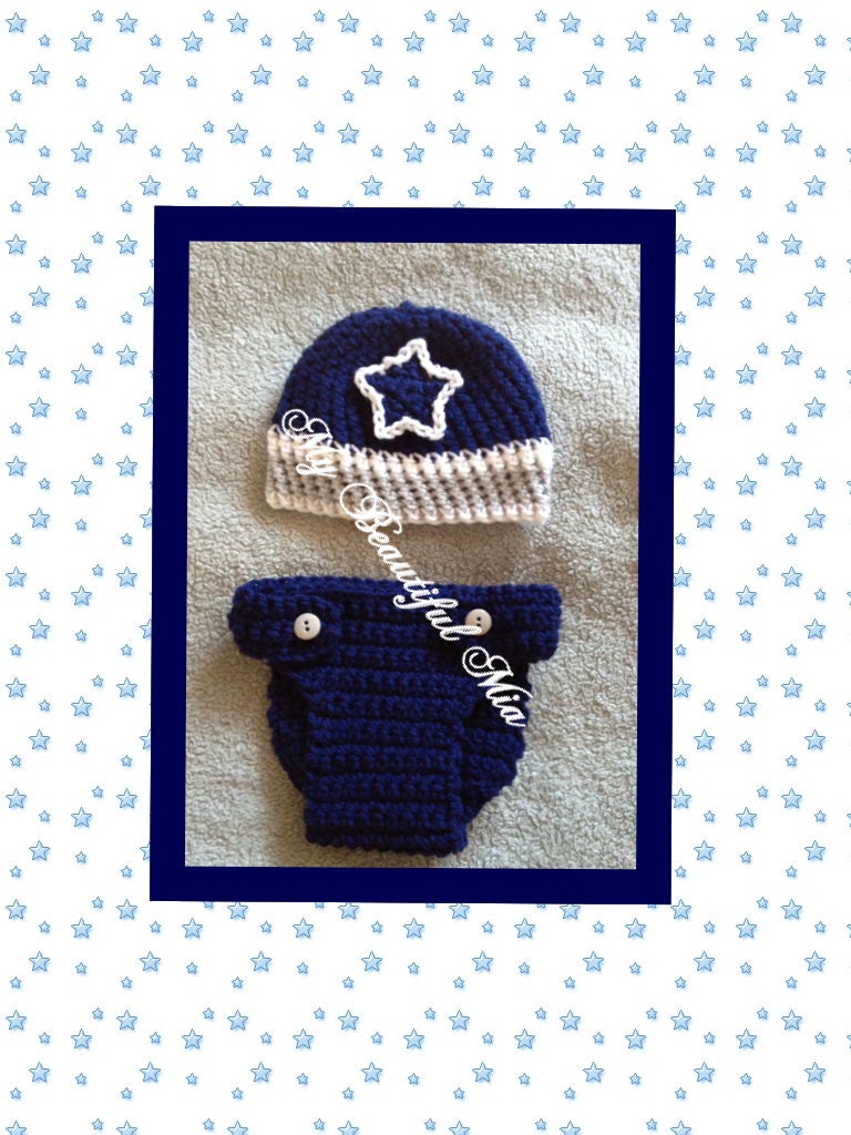 Football Theme Beanie and Diaper Cover Set -0 to 3 months -  Photo Prop - Ready to Ship