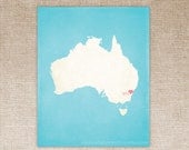 Customized Australia 8 x 10 Country Art Print, Country Map, Heart, Silhouette, Aged-Look Print