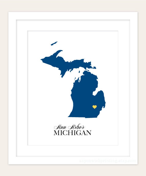 Michigan State Love Map Silhouette 8x10 Print - Customized