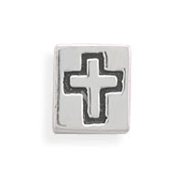 Black Enamel Cross Charm Bracelet Bead Sterling Silver - Fits on most brands of European style bracelets