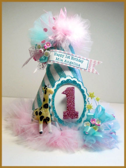 Vintage Carnival Pink & Aqua 1st Birthday Hat