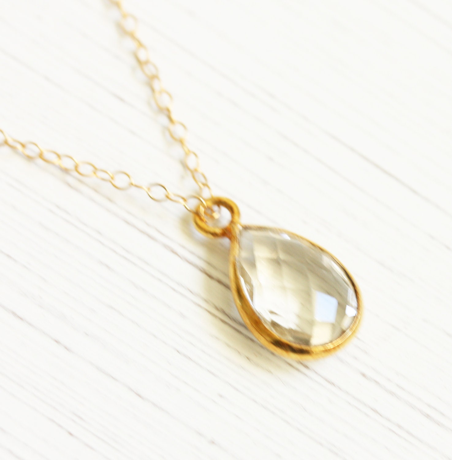 Delicate Gold Wrapped Faceted Crystal Briolette Necklace