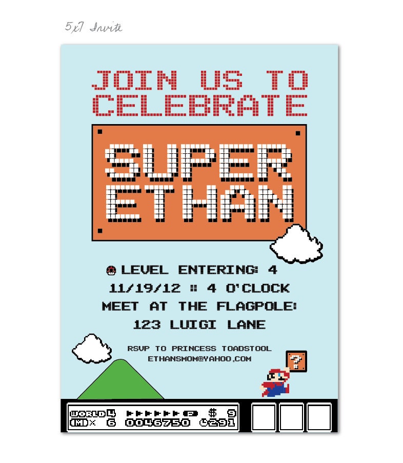 Vintage Super Mario Bros. Party Invitation - 5x7 Printable Design