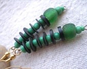 African green recycled glass and  blackrecycled vinyl Earrings by Fianaturals