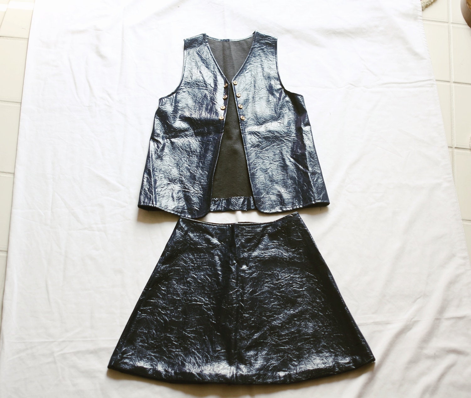 Blue Vinyl Mod Mini Skirt and Vest