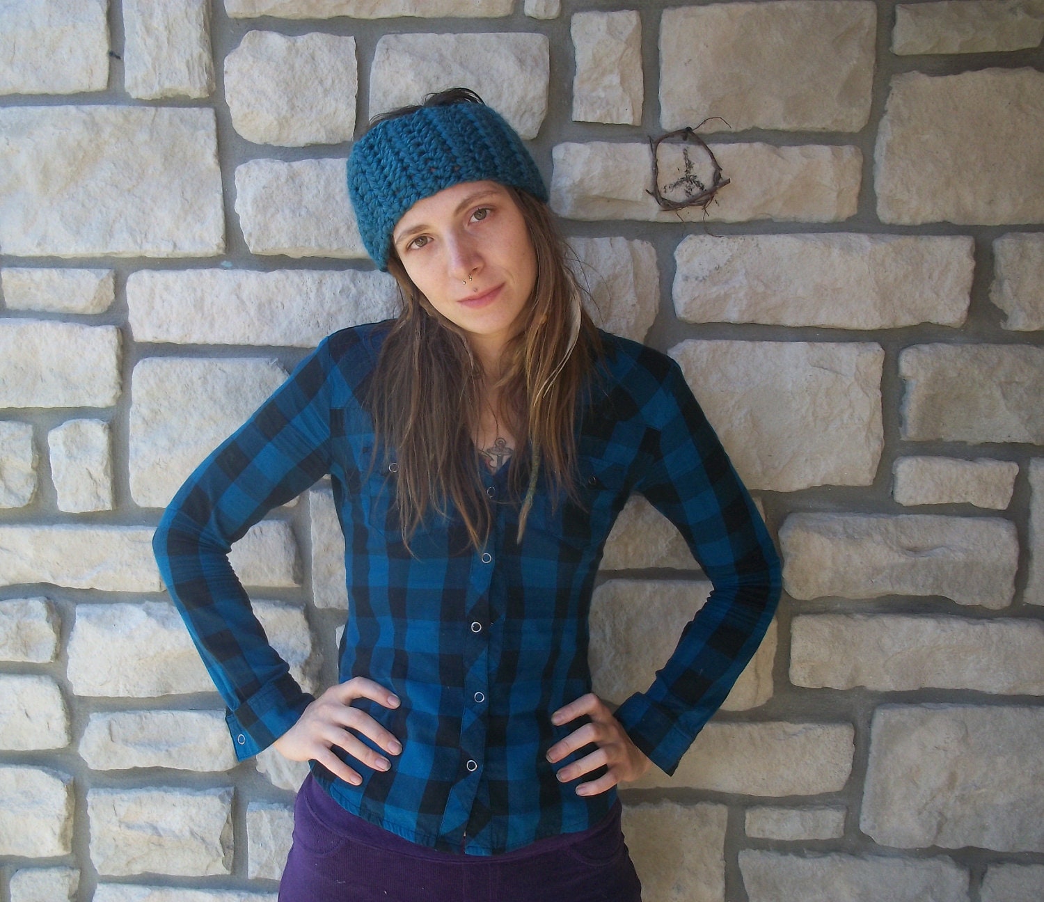 Turquoise Ear Warmer / Teal Neck Warmer / Wool Cowl or Headband