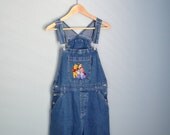 Vintage 90s Denim Jean Winnie the Pooh Overall Shorts // carpenter // womens medium