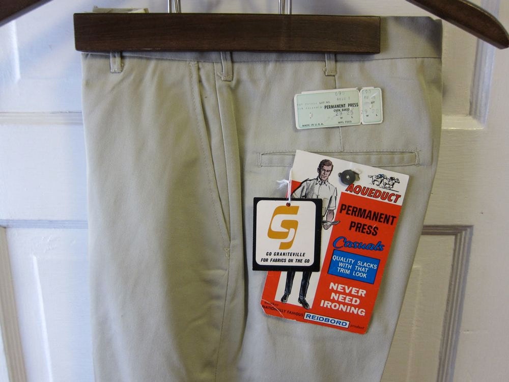 DEADSTOCK 1960s Permanent Press Tapered Khaki Chinos 29 x 29 by Aqueduct