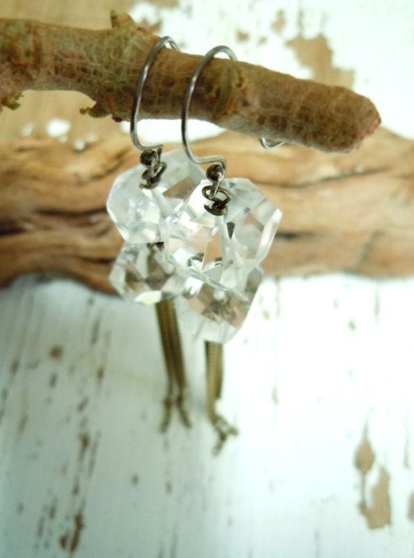 Crystal Quartz Earrings - Long Tassel Chain Dangles - Shoulder Dusters - Boho - Goddess