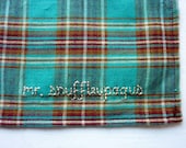 Mr Snuffleupagus Plaid Hand Embroidered Handkerchief Pocketsquare