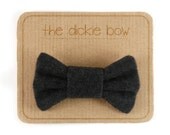 Grey Wool Dickie Bow. Charcoal Grey Bowtie Pin. Wool Tweed Necktie for Men. Monochrome Gray Colorway.