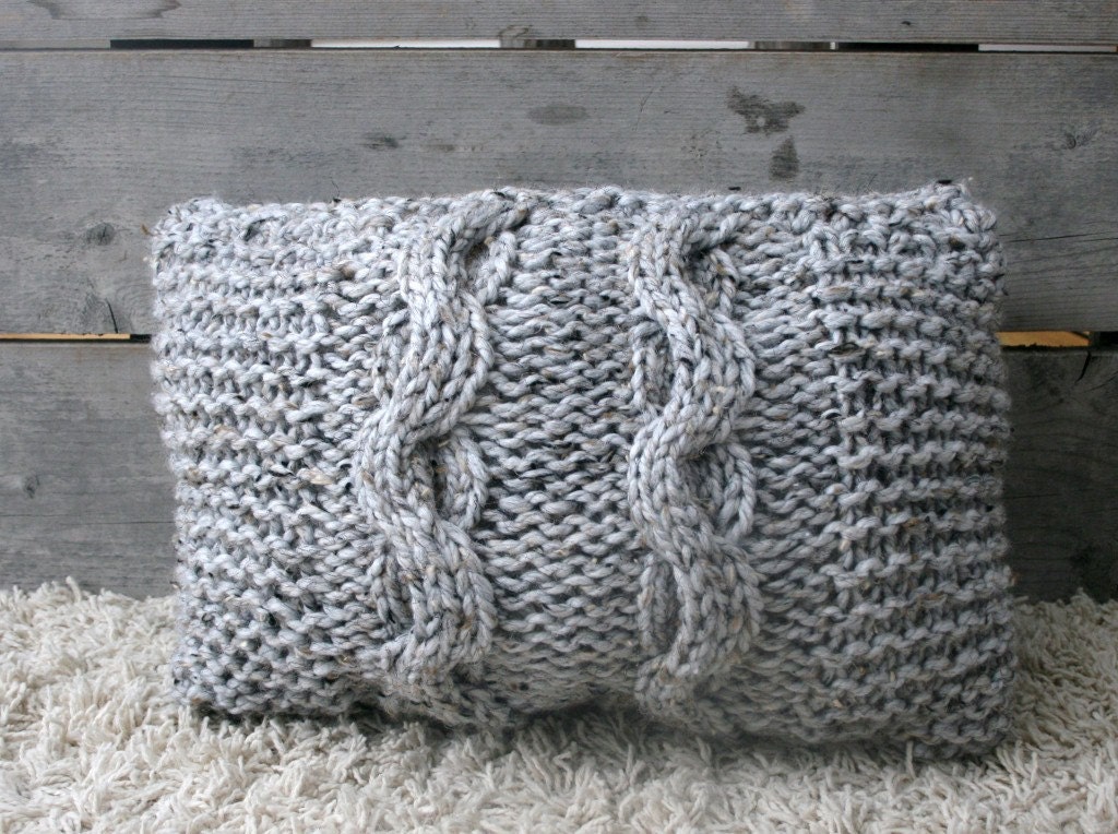Cable Knit Pillow in Marble Grey...home decor, shabby chic, french country...