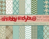 Robin's Egg Digital Paper Collection Group 1: 16 Individual 12x12" 300 dpi digital scrapbook papers
