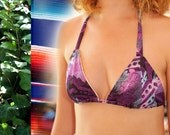 80s Dotty Violet geometric Acetate fabric String Bikini top size S/M