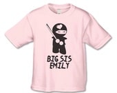 Personalized  Big Sister Shirt - Ninja  Big Sister T-Shirt  ( Ninja Big Sis 1262 BLACK Ink ) Baby Announcement