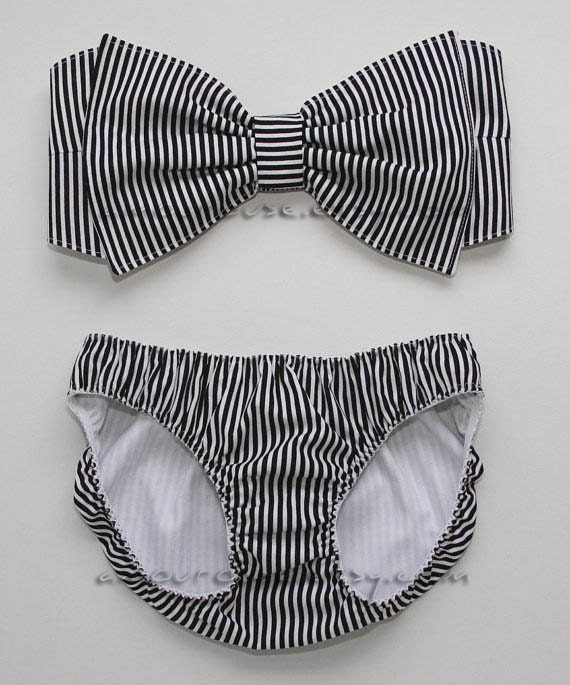 Black and White Stripe Bow Bandeau Set