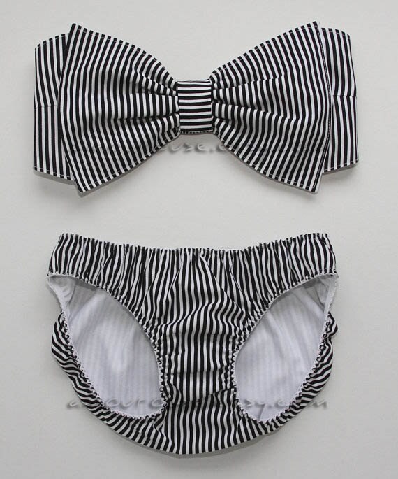 Black and White Stripe Bow Bandeau Set