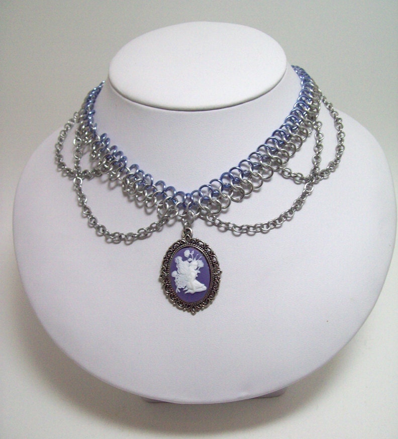 chainmaille, choker, fairy, necklace, chainmaille necklace, cameo necklace, cameo jewelry