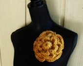 Large Flower Pin Mustard Crochet Flower Brooch