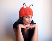 Fox hat - adult costume halloween tangerine white black animal  beanie