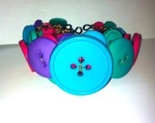 chunky bright muticolored button cuff bracelet, pink,blue,purple,green