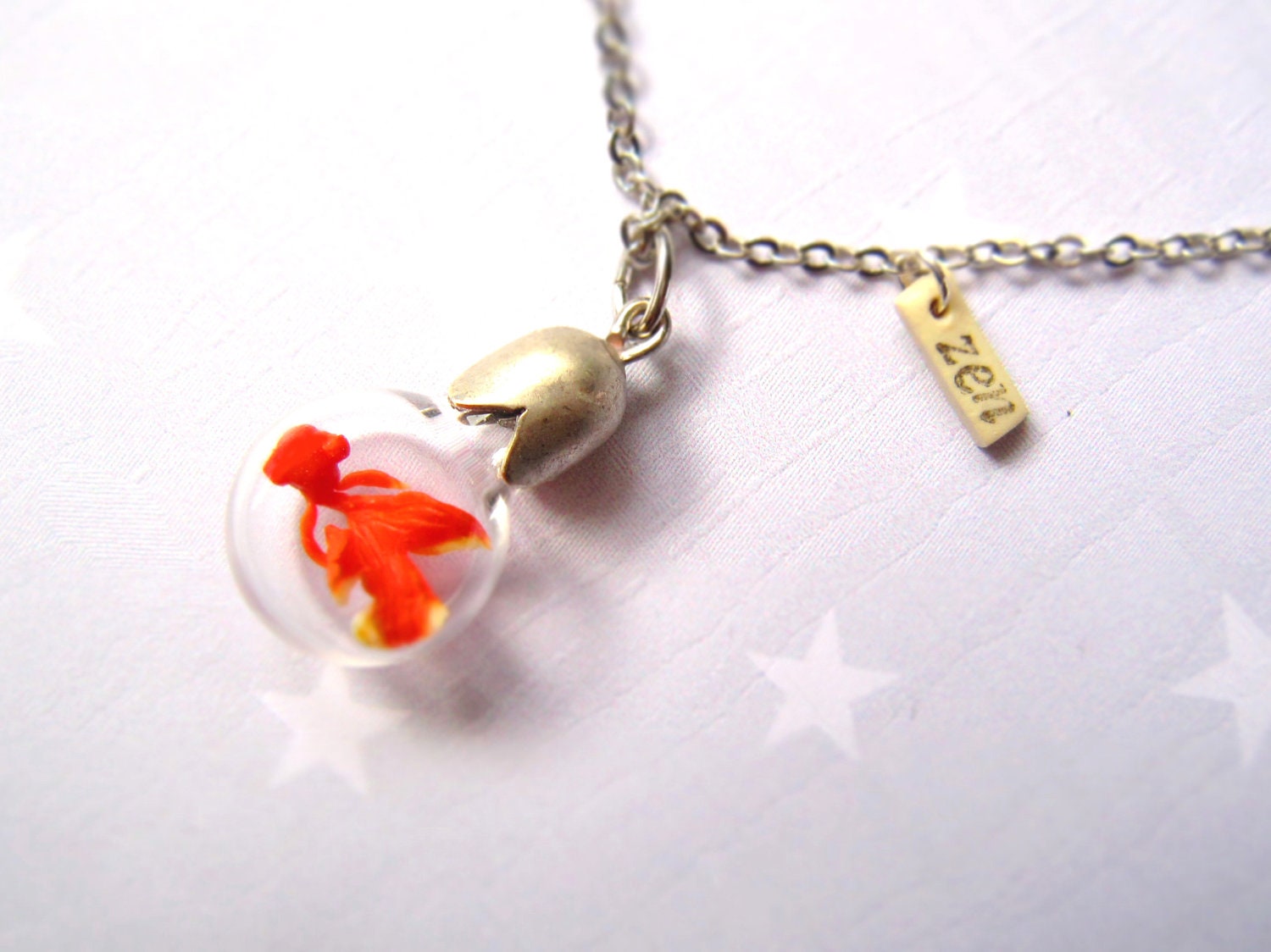 Necklace Zen Goldfish. Miniature in Bottle. Terrarium necklace. Antique silver