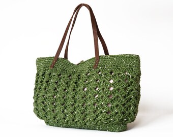 Green summer Handbag - Shoulder bag with Genuine Leather Straps