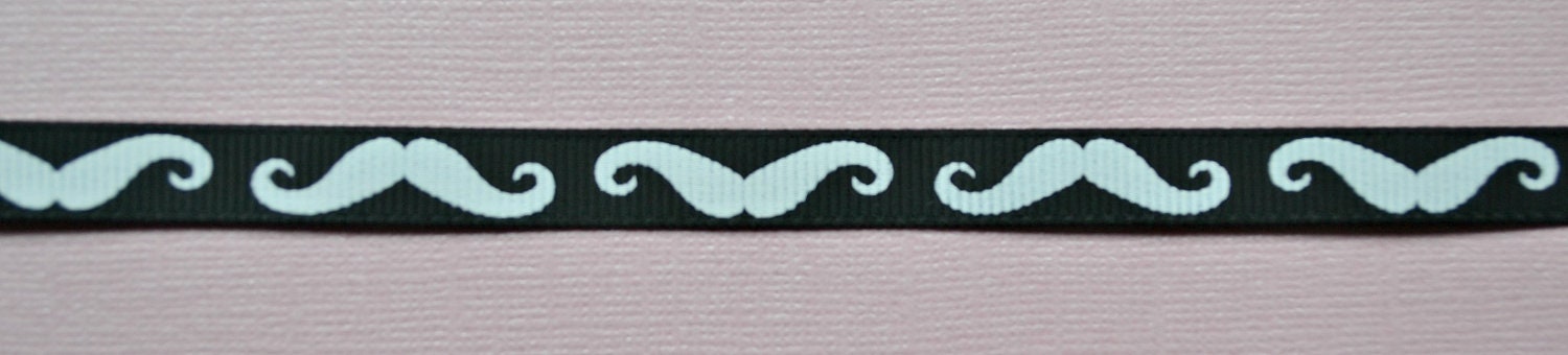white Mustaches on 3/8" grosgrain ribbon- Movember