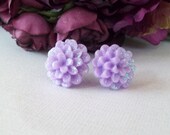 Purple Chrysanthemum Stud Earrings, Floral Daisy Earrings,Iridescent Lavender Periwinkle Mums,Post Bridesmaid Earrings