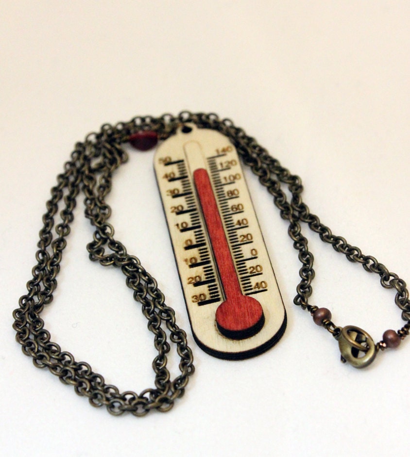 Wooden Thermometer Pendant Necklace