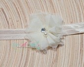 Newborn headband, Toddler, infant headband, baby headband, elastic headband, photo props - ivory flower headband