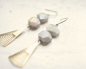 Faceted Labradorite and Vintage Fan Earrings