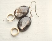 Faceted Golden Mica and Vintage Brass Circle Earrings