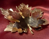 1960s 70s Metal Autumn Leaf Brooch Vintage Jewelry