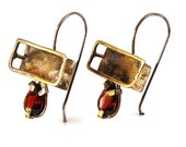 Silver & Brass Red Garnet Earrings