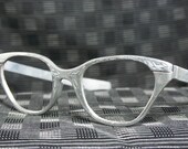 Tura Silver 50s Cat Eye Glasses 1950's Aluminum Eyeglasses Flower Etched Metal Horn Rim 45/22 Optical Frame