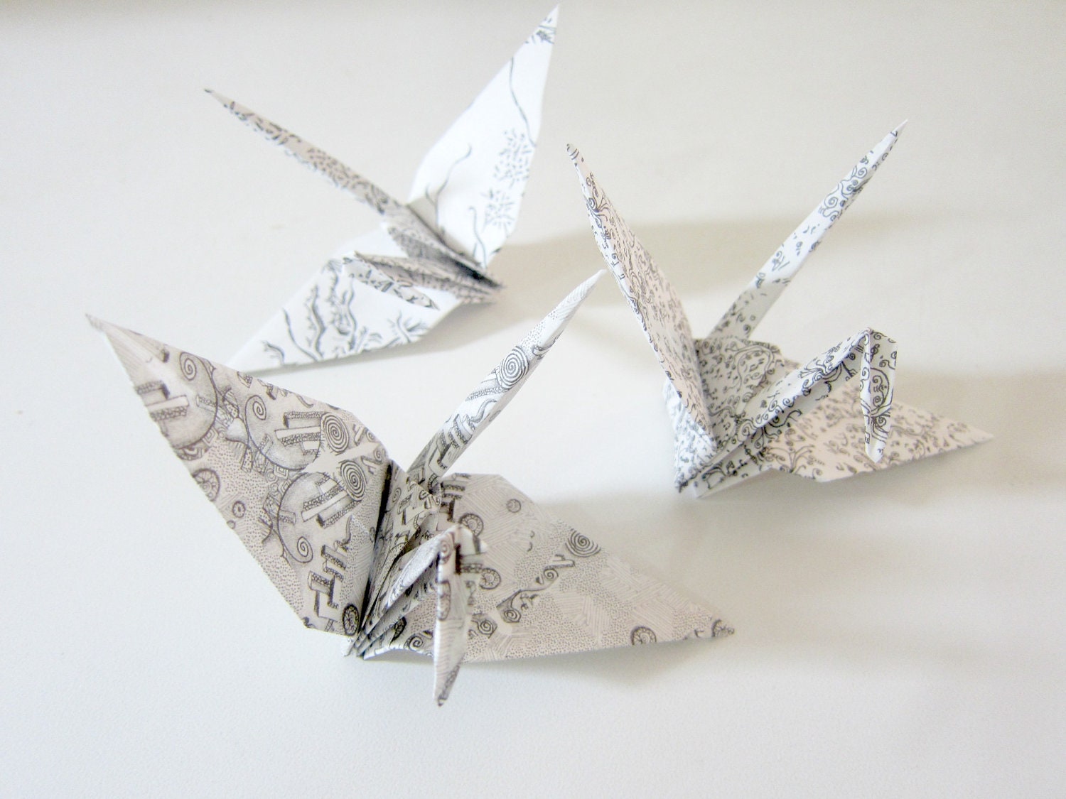 8 Large Black and White Aitoh Chiyogami Origami Cranes