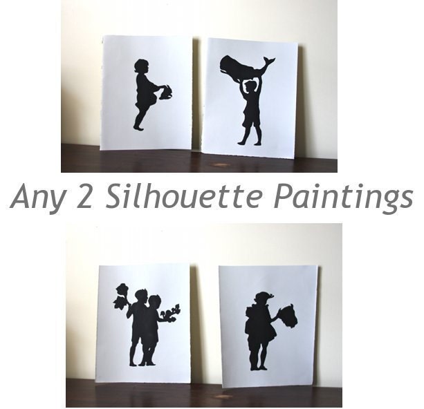 Any Two original black silhouette Paintings, group rate, group deal
