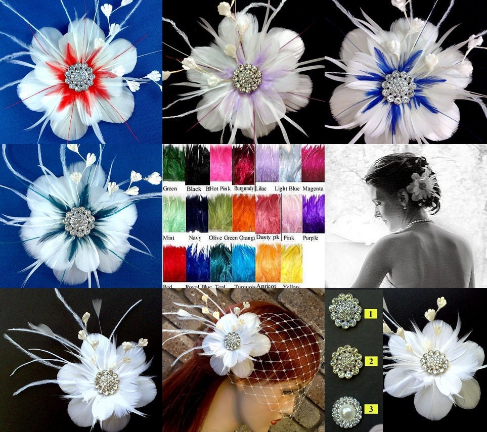 Custom Color Feather Fascinator, Wedding Flower Hair Accessories or Dress Brooch, ART NIRVANI