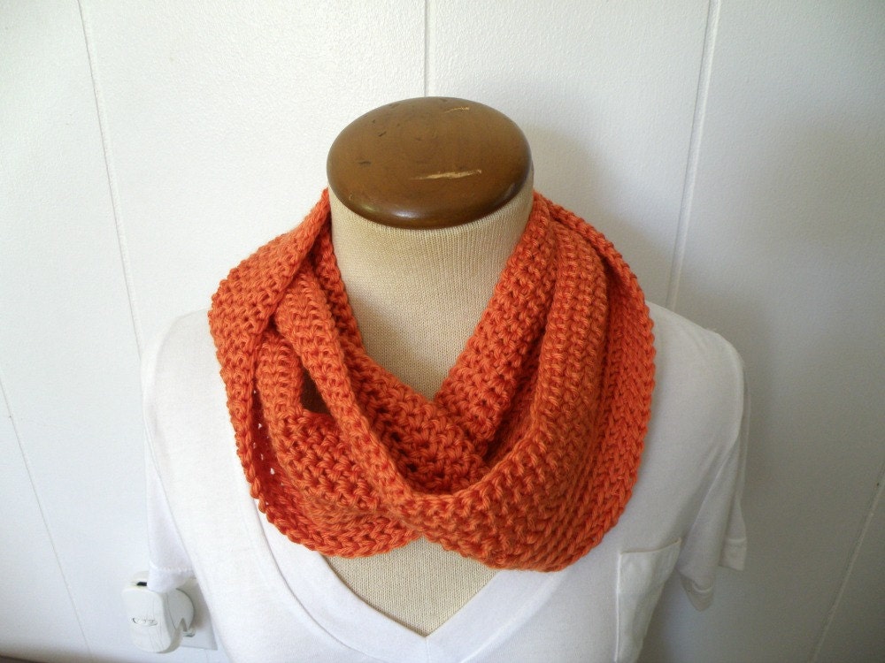 Skinny Bright Orange Infinity Cowl Scarf - Ships FREE in the USA