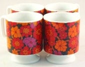 Vintage Modern Cups Mod 1960s 1970s Coffee Tea Flowers Japanese